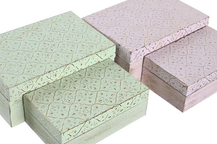 DKD Home Decor Joyero Rosa Verde Mango Aluminio Set de 2 Piezas 10 x 6 x 15 cm