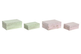 DKD Home Decor Set de 2 Joyeros de Mango y Aluminio 15x10x6 cm