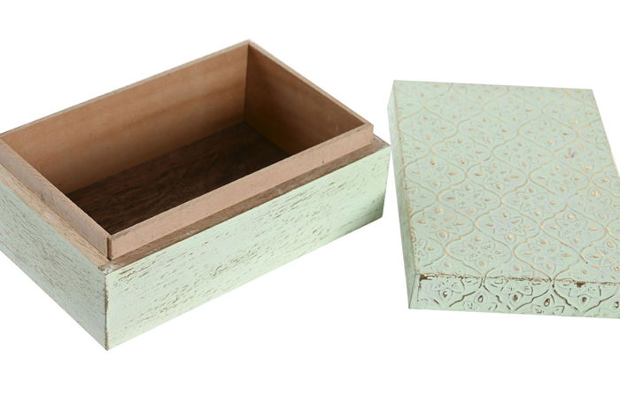 DKD Home Decor Joyero Rosa Verde Mango Aluminio Set de 2 Piezas 10 x 6 x 15 cm
