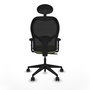 Silla de oficina Alocén con mecanismo Sincro tapizada con Tela color Verde oliva y malla color Negro. Equipada con lumbar 1D, Brazos 2D, Cabecero Fijo y Ruedas 65mm nailon