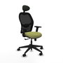 Silla de oficina Alocén con mecanismo Sincro tapizada con Tela color Verde oliva y malla color Negro. Equipada con lumbar 1D, Brazos 2D, Cabecero Fijo y Ruedas 65mm nailon