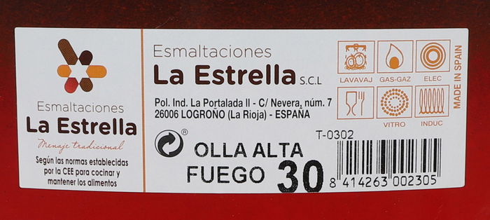 La Estrella Olla Alta con Tapa 30 cm, 16 Litros, Colección Fuego, Dimensiones 39.5x31x24 cm (2 Unidades)