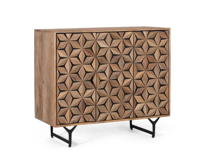 Aparador Hecho en Madera Maciza de Mango con Frontal Tallado a Mano - Estilo Rustico-Contemporáneo Aparador Hecho en Madera Maciza de Mango con Frontal Tallado a Mano - Estilo Rustico-Contemporáneo