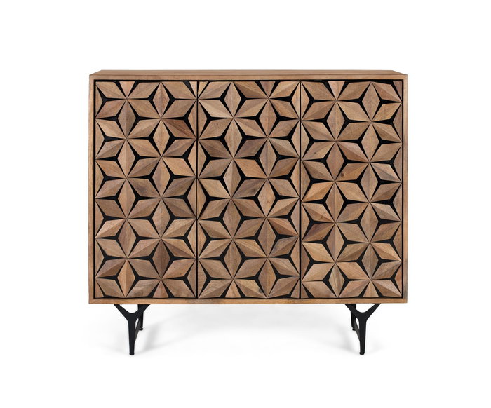 Aparador Hecho en Madera Maciza de Mango con Frontal Tallado a Mano - Estilo Rustico-Contemporáneo Aparador Hecho en Madera Maciza de Mango con Frontal Tallado a Mano - Estilo Rustico-Contemporáneo