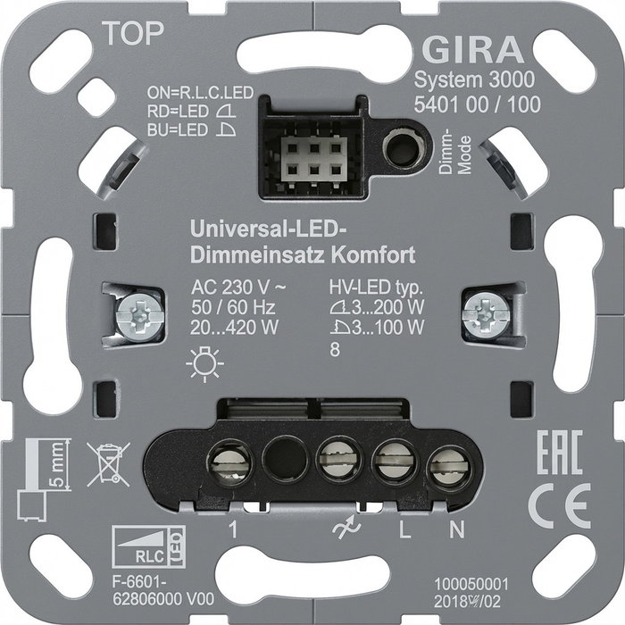 GIRA 540100 S3000 Uni-LED-Dimmeins. Komfort Einsatz GIRA 540100 S3000 Uni-LED-Dimmeins. Komfort Einsatz