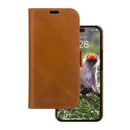 Dbramante1928 Lynge Funda de Cuero de Grano Entero Marrón Folio con Cierre Magnético para Apple iPhone 15
