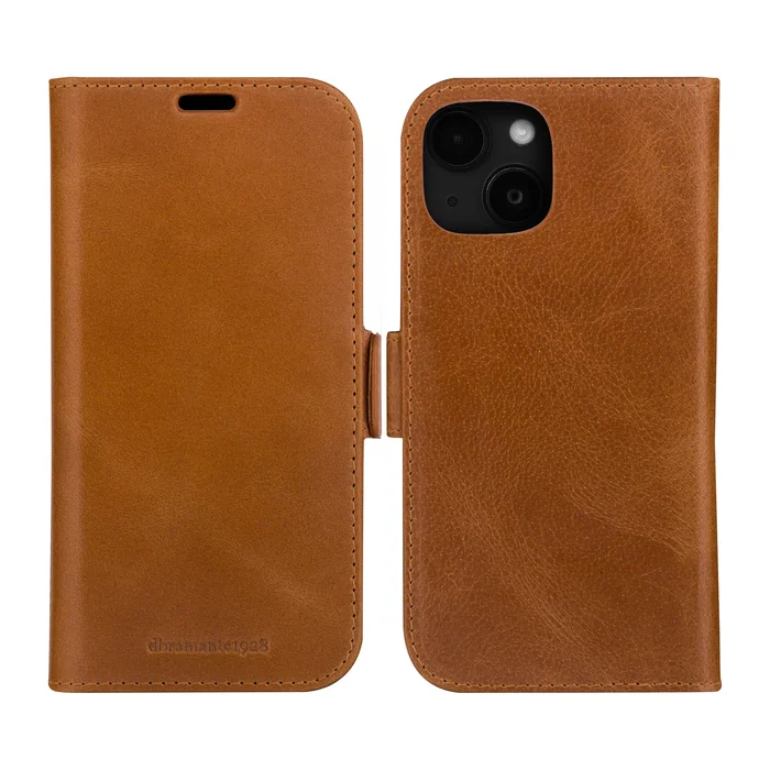 Dbramante1928 Lynge Funda de Cuero de Grano Entero Marrón Folio con Cierre Magnético para Apple iPhone 15