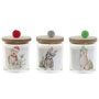 DKD Home Decor Set de 3 Velas de Cristal Multicolor Pompón Navidad Alpina