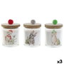 DKD Home Decor Set de 3 Velas de Cristal Multicolor Pompón Navidad Alpina