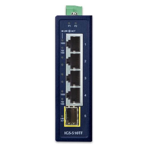 Planet IGS-510TF Switch Industrial 4 Puertos Gigabit 10/100/1000T + 1 SFP 100/1000X L2