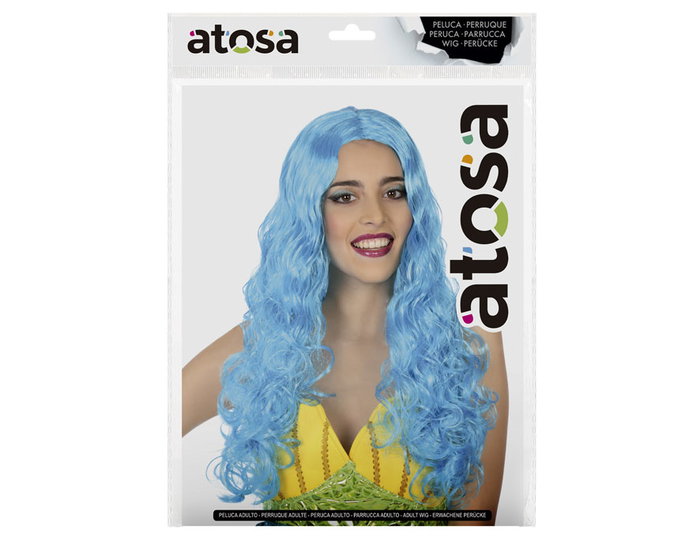 Atosa Peluca Larga Ondulada Azul Estilo Fantasía
