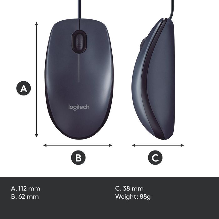 Logitech Ratón Óptico USB con Cable, 1000 DPI, 3 Botones, Diseño Ambidiestro, Plug & Play, Confort Tamaño Completo Logitech Ratón Óptico USB con Cable, 1000 DPI, 3 Botones, Diseño Ambidiestro, Plug & Play, Confort Tamaño Completo
