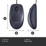 Logitech Ratón Óptico USB con Cable, 1000 DPI, 3 Botones, Diseño Ambidiestro, Plug & Play, Confort Tamaño Completo
