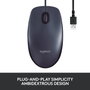 Logitech Ratón Óptico USB con Cable, 1000 DPI, 3 Botones, Diseño Ambidiestro, Plug & Play, Confort Tamaño Completo