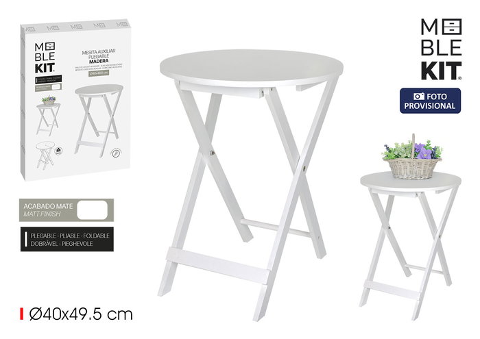 Inde Mesita Auxiliar Plegable Madera Blanca 40 cm (4 Unidades) Inde Mesita Auxiliar Plegable Madera Blanca 40 cm (4 Unidades)