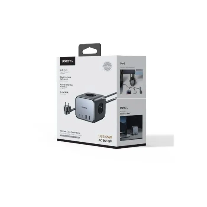 UGREEN DigiNest Pro 1 salida AC Tipo C, 4 puertos USB, 3680 W, Gris