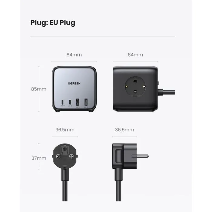 UGREEN DigiNest Pro 1 salida AC Tipo C, 4 puertos USB, 3680 W, Gris