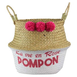 Idebox Cesta Thai Con Pompon Rangement Deco Altura 28 Diámetro 34
