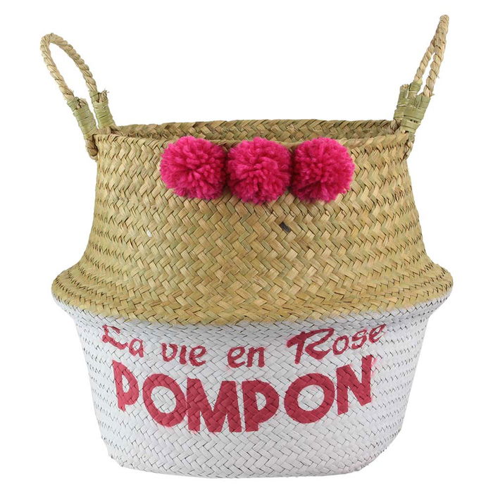 Idebox Cesta Thai Con Pompon Rangement Deco Altura 28 Diámetro 34