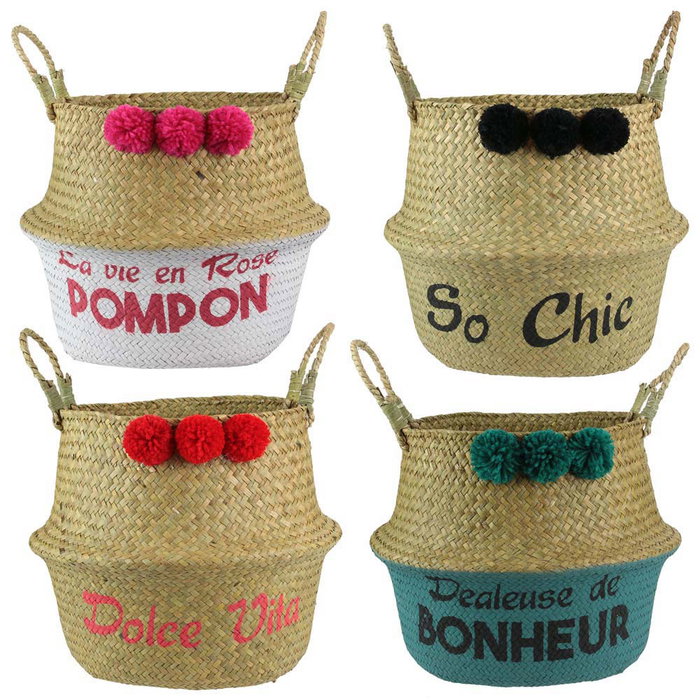 Idebox Cesta Thai Con Pompon Rangement Deco Altura 28 Diámetro 34 Idebox Cesta Thai Con Pompon Rangement Deco Altura 28 Diámetro 34