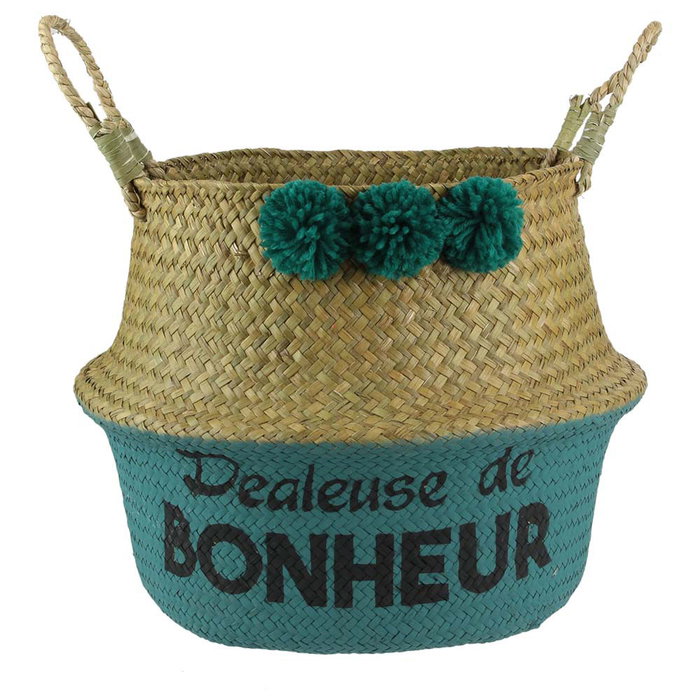 Idebox Cesta Thai Con Pompon Rangement Deco Altura 28 Diámetro 34 Idebox Cesta Thai Con Pompon Rangement Deco Altura 28 Diámetro 34