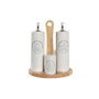 DKD Home Decor Set de Aceitera y Vinagrera de 4 Piezas en Gres y Madera Blanco
