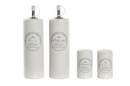 DKD Home Decor Aceitera Vinagrera Blanco Gres y Madera Set de 4 Piezas 15 x 22 x 18 cm