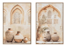 DKD Home Decor Cuadro Lienzo Jarrones 2 Surtido Beige 60x3,5x90 cm