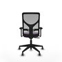 Silla de oficina Motilla con mecanismo Sincro tapizada con Tela color Morado y malla color Gris. Equipada con lumbar 1D, Brazos 3D y Ruedas 65 mm parqué