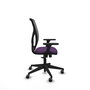 Silla de oficina Motilla con mecanismo Sincro tapizada con Tela color Morado y malla color Gris. Equipada con lumbar 1D, Brazos 3D y Ruedas 65 mm parqué