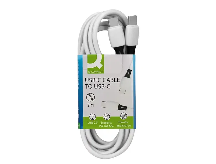 Q-connect Cable USB-C a USB-C PVC 3m Blanco