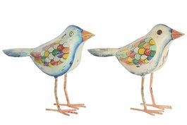 DKD Home Decor Figura de Pájaro en Metal, Surtido de 2 Unidades, Azul y Blanco