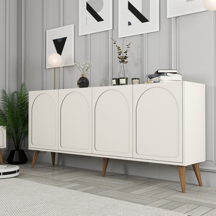 Hanah Home Lyon 81 Consola Crema y Nogal 180cm Ancho x 81cm Alto x 35cm Fondo
