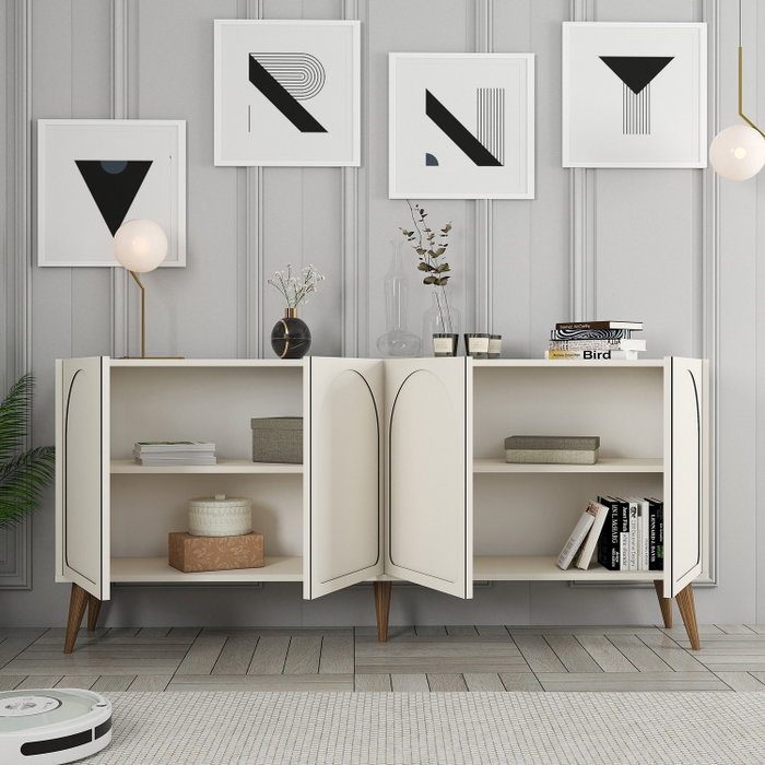Hanah Home Lyon 81 Consola Crema y Nogal 180cm Ancho x 81cm Alto x 35cm Fondo