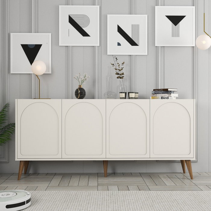 Hanah Home Lyon 81 Consola Crema y Nogal 180cm Ancho x 81cm Alto x 35cm Fondo