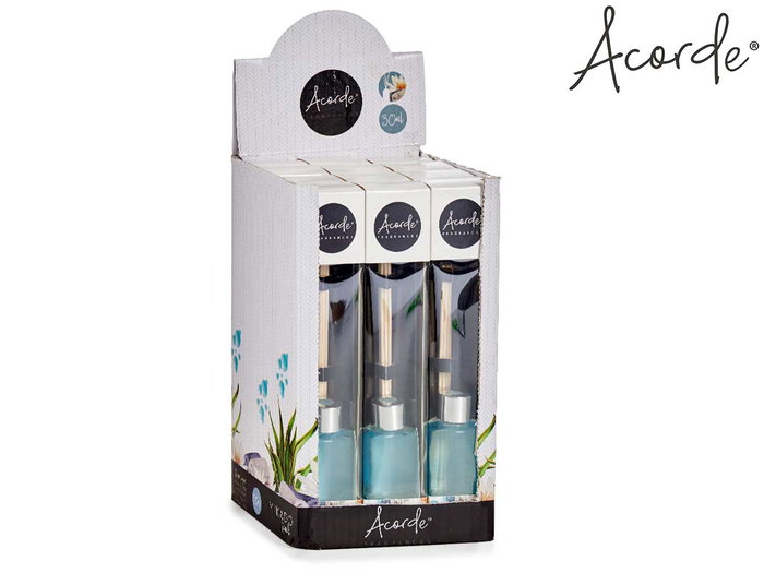 ACORDE Mikado Ropa Limpia 30 ml con Varillas de Ratan para Evaporación Natural y Dimensiones 4.4x7.9x2.9 cm (Set de 24)