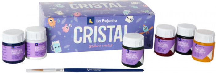 La Pajarita Kit de Pintura Cristal de 6 Colores Surtidos con Pincel