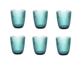 DKD Home Decor Set de 6 Vasos de Cristal Rayado Turquesa 295ml