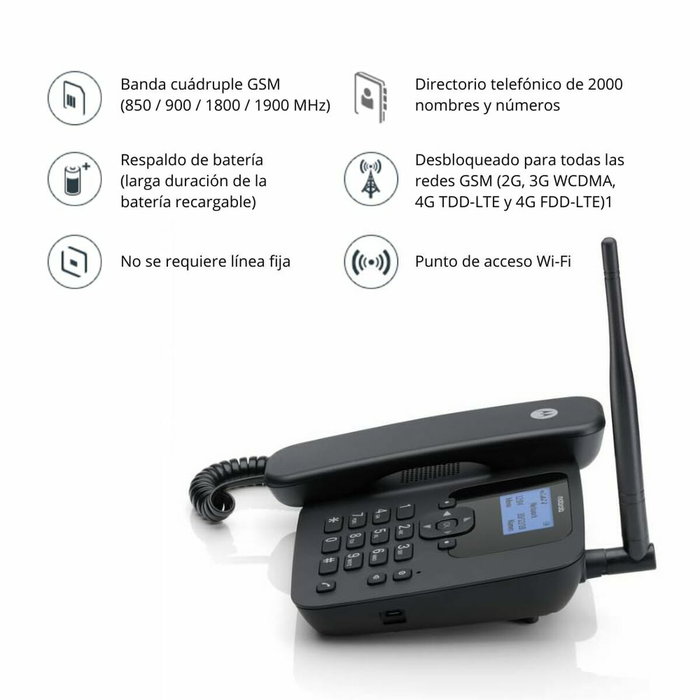 Motorola FW410L Teléfono Fijo 4G con Punto de Acceso Wi-Fi Negro Motorola FW410L Teléfono Fijo 4G con Punto de Acceso Wi-Fi Negro