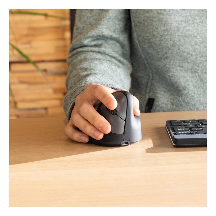 R-Go Ratón Ergonómico Inalámbrico Vertical HE Break Small, Diestro, Bluetooth 5.0, 2400 DPI, Negro, Aluminio, Incluye Software Anti-RSI