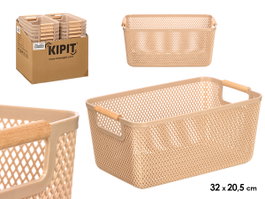 KIPIT Cesta de Plástico con Asa de Bambú Beige