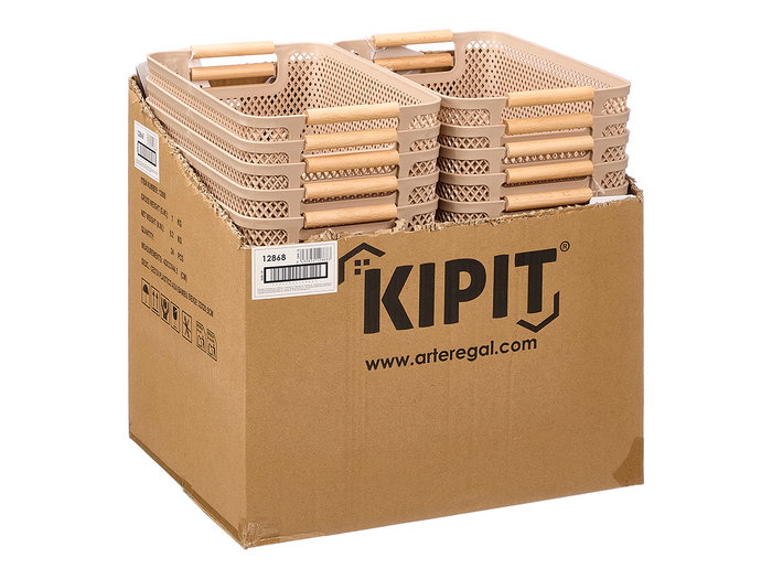 KIPIT Cesta de Plástico con Asa de Bambú Beige KIPIT Cesta de Plástico con Asa de Bambú Beige
