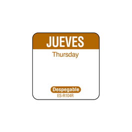 NCCO SR104R - Rollo de 1000 etiquetas despegables para rotación de inventario "JUEVES" - 2,5 x 2,5 cm - Blanco y marrón - Venta 1 unidad.