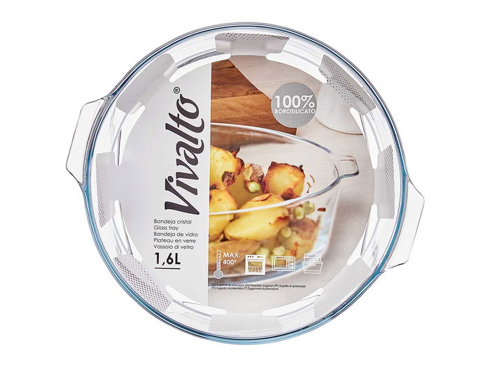 VIVALTO Bandeja de Borosilicato Redonda con Asas de 1,6 L (Pack de 12)Fabricante: VIVALTO