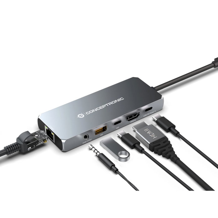 Conceptronic DONN22G Docking Station USB4 6 en 1 HDMI 8K 2,5GbE 100W PD Gris Conceptronic DONN22G Docking Station USB4 6 en 1 HDMI 8K 2,5GbE 100W PD Gris