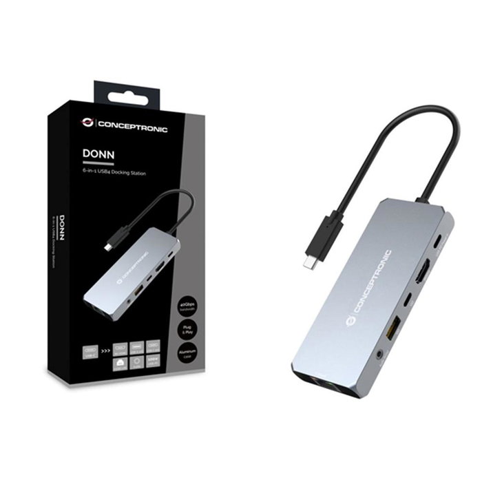Conceptronic Docking Station USB4 6 en 1 con HDMI 8K 60Hz, 2.5GbE, USB-C PD 100W, USB-C 10Gbps, USB-A 10Gbps y Audio
