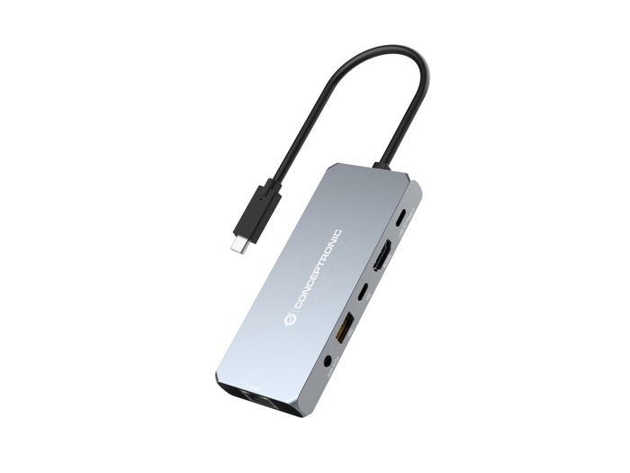 Conceptronic DONN22G Estación de acoplamiento USB-C/USB4 6 en 1 con HDMI 8K, 2.5GbE y 100W PD, Gris