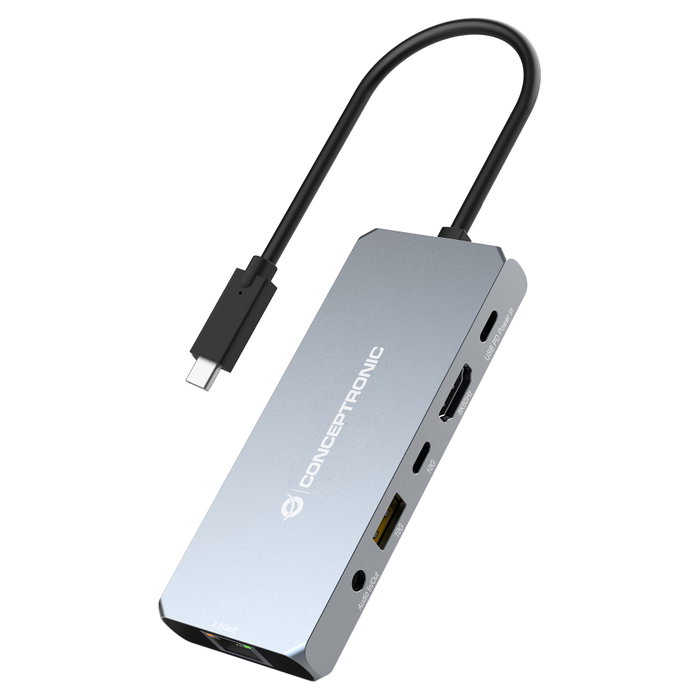 Conceptronic DONN22G Estación de acoplamiento USB-C/USB4 6 en 1 con HDMI 8K, 2.5GbE y 100W PD, Gris