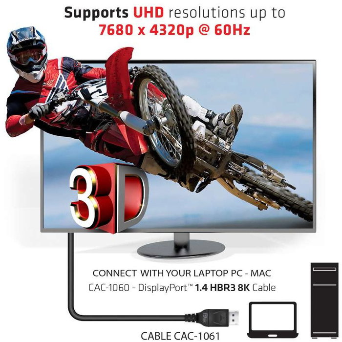 Club 3D DisplayPort 1.4 HBR3 Cable 5m 8K60Hz 32.4Gb/s Macho a Macho Club 3D DisplayPort 1.4 HBR3 Cable 5m 8K60Hz 32.4Gb/s Macho a Macho