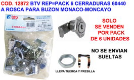 BTV Cerradura Buzón Monaco Cromo Pack 6 uds. Ref 60467